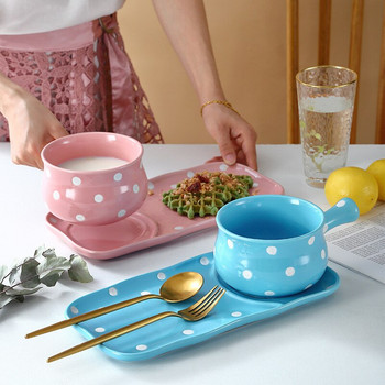 Creative Dot Handle Dishes Nordic Cute κεραμικό μπολ πρωινού με δίσκο Προσαρμοσμένο σετ μπολ σνακ με πλιγούρι βρώμης γάλακτος