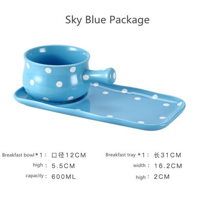 Creative Dot Handle Indai Nordic mielas keraminis pusryčių dubuo su padėklu, pritaikytas pieno avižinių dribsnių užkandžių rinkinys