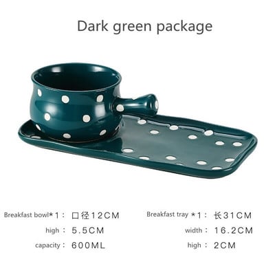 Creative Dot Handle Indai Nordic mielas keraminis pusryčių dubuo su padėklu, pritaikytas pieno avižinių dribsnių užkandžių rinkinys