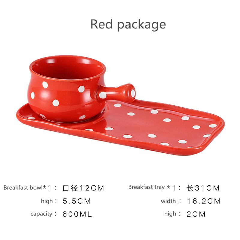 Creative Dot Handle Indai Nordic mielas keraminis pusryčių dubuo su padėklu, pritaikytas pieno avižinių dribsnių užkandžių rinkinys