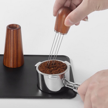 Woodiness Espresso Blender Metal Wdt Tool Самоподравняваща се стойка Плат за кафе на прах Игла Pine Maker Черен с основна дръжка