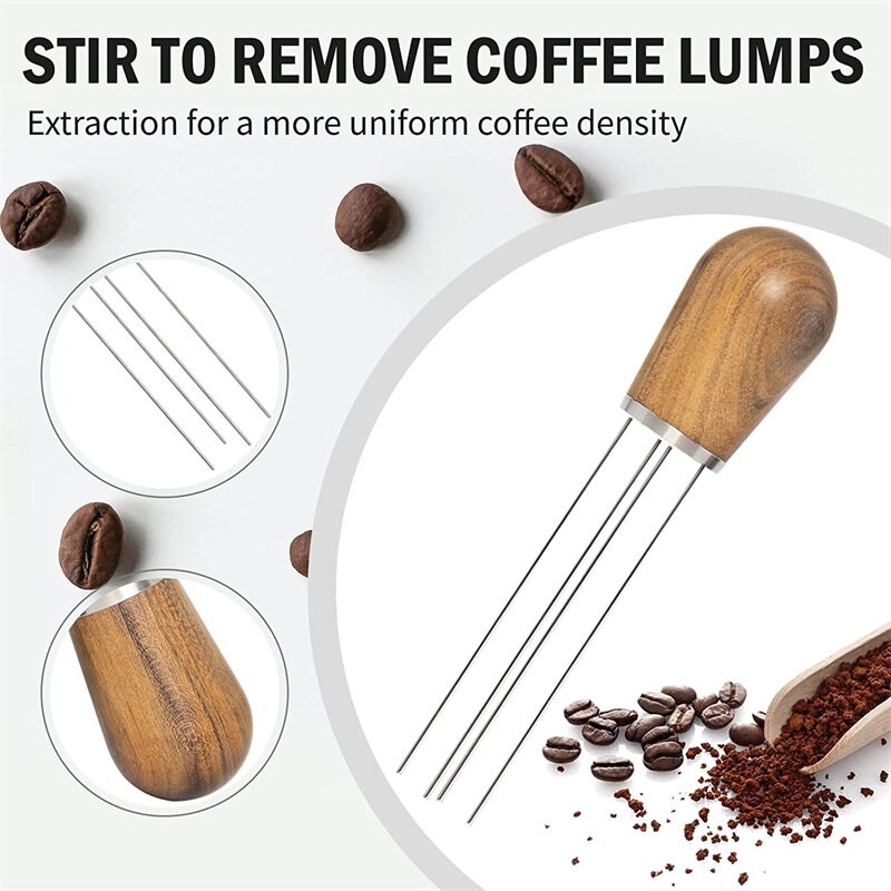 Woodiness Espresso Blender Metal Wdt Tool savaime išsilyginantis stovas Kavos audinio miltelių adata pušies virimo aparatas juodas su pagrindine rankena