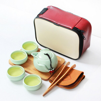 Δώρο Κινεζικό Παραδοσιακό Κουνγκ Φου Σετ Τσάι Εξωτερικού Κεραμικό Πακέτο Φορητή τσάντα ταξιδιού 1 κατσαρόλα 2/4 φλιτζάνια φορητά ποτήρια ποτών