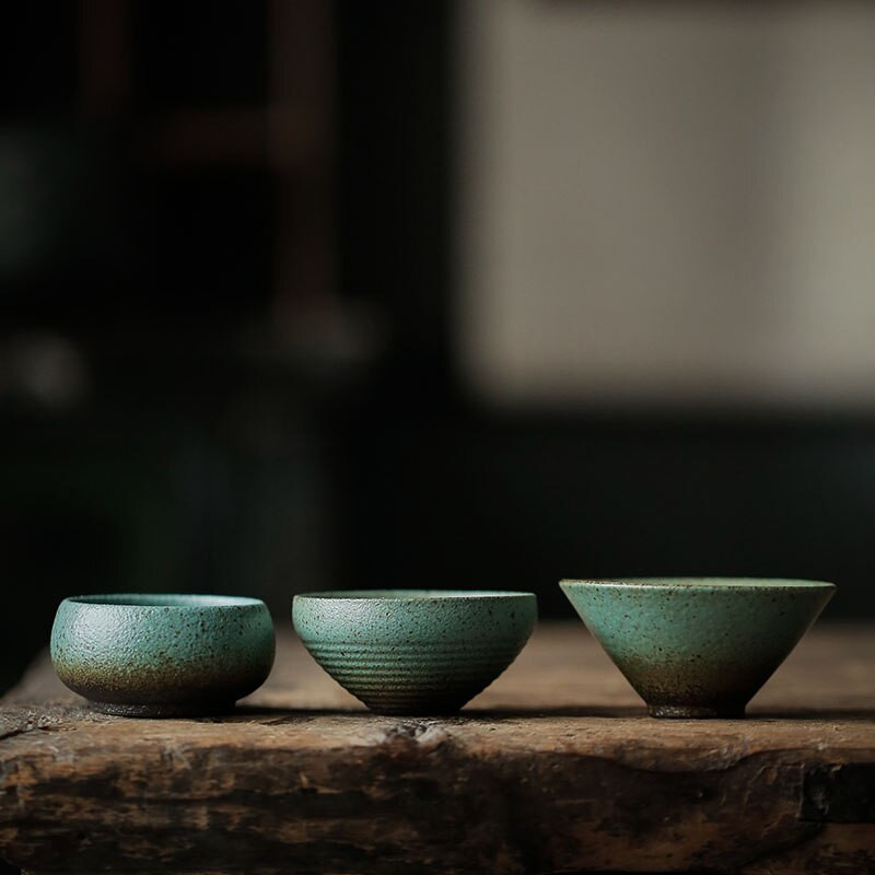 CHANSHOVA 45ml Kínai stílusú Kézzel készített Retro világoszöld Kerámia kávés csészealj készlet teáscsésze csészealj készlet Kínai kerámia H465