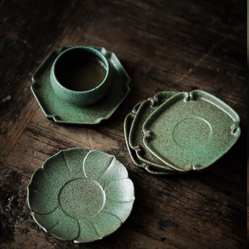 CHANSHOVA 45ml Kínai stílusú Kézzel készített Retro világoszöld Kerámia kávés csészealj készlet teáscsésze csészealj készlet Kínai kerámia H465