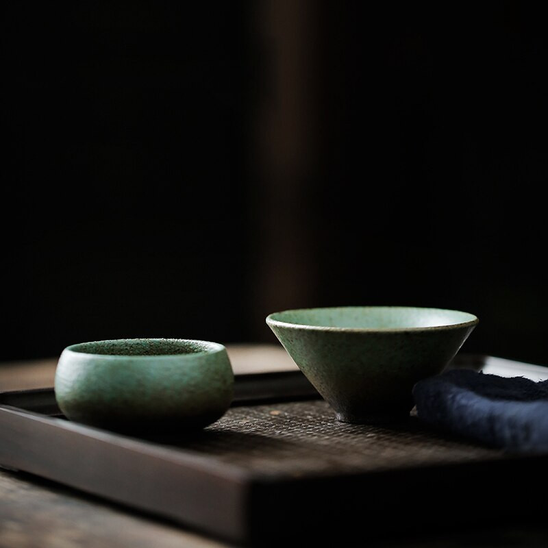 CHANSHOVA 45ml Kínai stílusú Kézzel készített Retro világoszöld Kerámia kávés csészealj készlet teáscsésze csészealj készlet Kínai kerámia H465