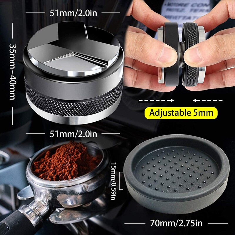 51 mm kavos skirstytuvas ir tamperis, 51 mm Delonghi Dedica Portafilter su silikoniniu tamper kilimėliu, reguliuojamas gylis