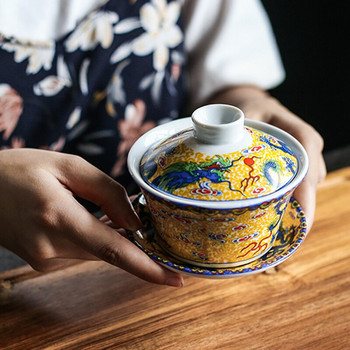 Κεραμικό κάλυμμα για μπολ φλιτζάνι τσαγιού Μπολ Sancai μπολ Babao τσάι για παρασκευή τσαγιού Huang Shuanglong αντίκα ζεστό κατσαρολάκι εστιατόριο μονόκλινο