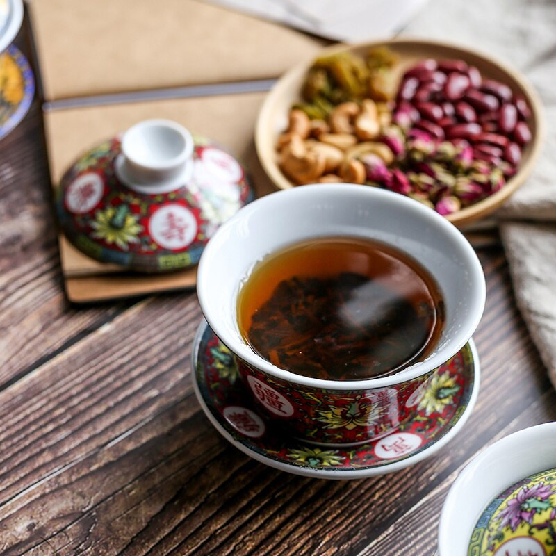 Kerámia fedeles tál teáscsésze Sancai tál Babao teafőző teástál Huang Shuanglong antik hot pot étterem single