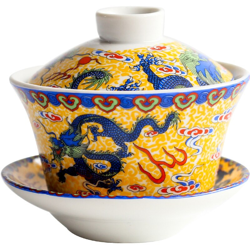 Kerámia fedeles tál teáscsésze Sancai tál Babao teafőző teástál Huang Shuanglong antik hot pot étterem single