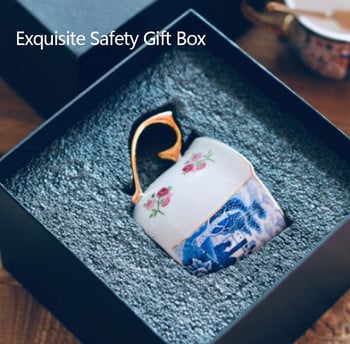 Κεραμικό σετ φλιτζάνι τσαγιού Πιατάκι καφέ σε κινέζικο στυλ Δημιουργικό χρώμα Μπλε και άσπρο Πορσελάνινη κούπα με λαβή πορσελάνης με κουτί δώρου