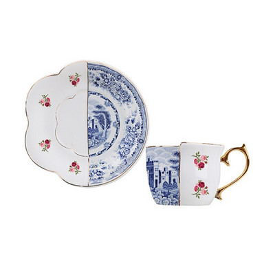 Keraminės kavos puodelio lėkštės arbatos puodelių rinkinys Kinų stiliaus kūrybinga spalva mėlyna ir balta porceliano rankena porcelianinis puodelis su dovanų dėžute