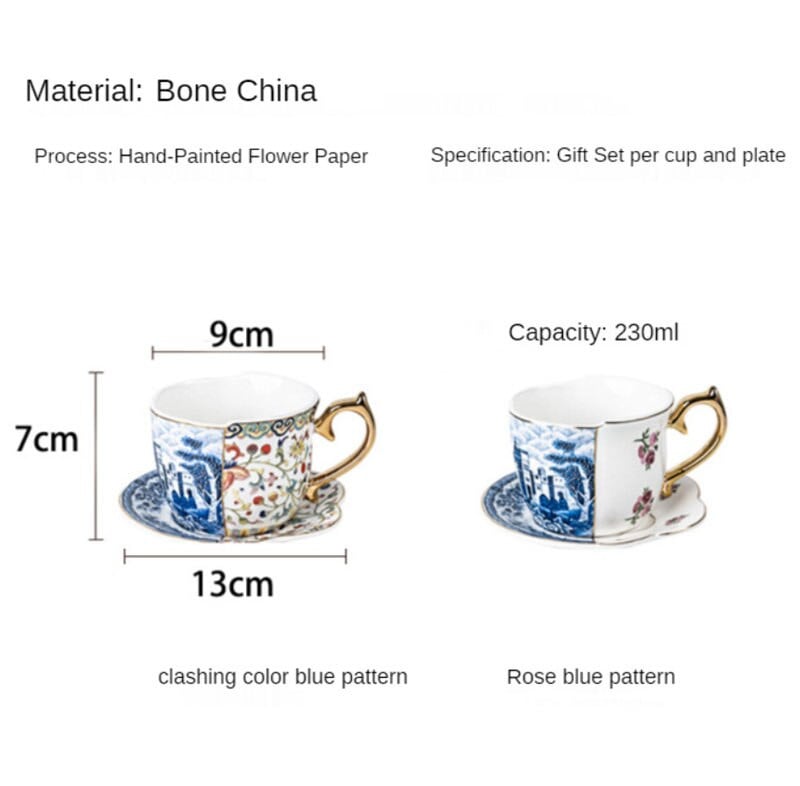 Keraminės kavos puodelio lėkštės arbatos puodelių rinkinys Kinų stiliaus kūrybinga spalva mėlyna ir balta porceliano rankena porcelianinis puodelis su dovanų dėžute