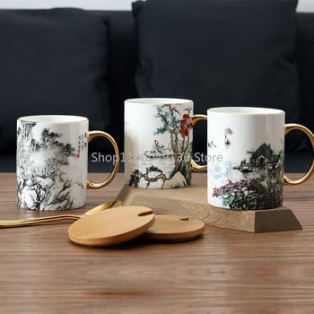 Комплект чаши за чай Чаши за кафе и чаша Китайско изкуство Живопис Ориенталски културни облекла за кафе Комплекти от костен Китай Кафе Луксозен подарък