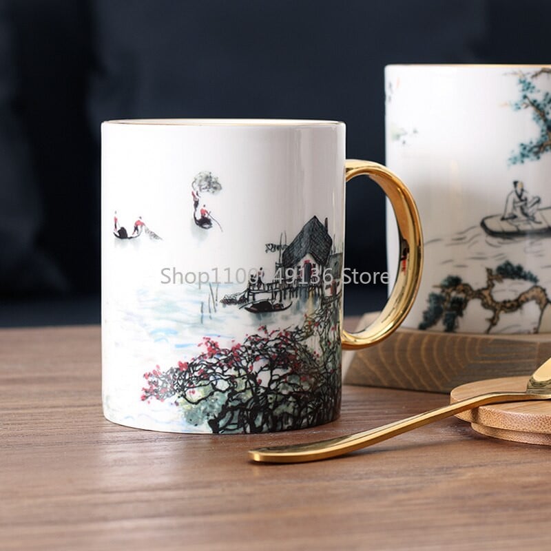Teáscsészék készlet Kávés bögrék és csésze Kínai művészet Festmény Keleti Kulturális Kávéruházat Csont Kína Kávéskészletek Luxus ajándék