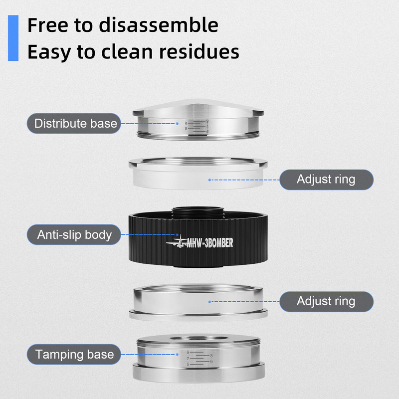 Reguliuojamas dvipusis kavos tamperis 51/53/58 mm espreso miltelių tamperiai plaktukas Profesionalus tampinimo aparatas Barista Priedai