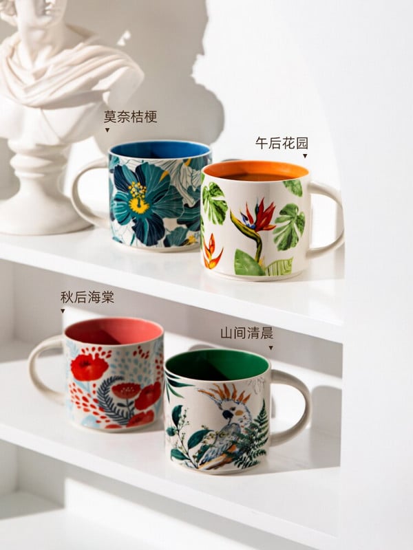 Személyiség Kreatív Növény alakú bögre Irodai Színes Kerámia Zab Tej Design Kávé Tea Ivócsésze Edények Dekoráció Kezdőlap