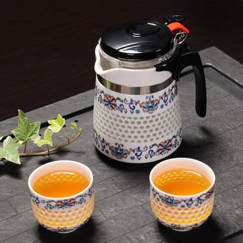 Κοίλο μπλε και άσπρο σουρωτήρι τσαγιού Βραστήρας φίλτρο τσαγιού Φλιτζάνι καφέ ποτό Ποτό Φλιτζάνι τσαγιού Travel China Kung Fu Tea Set 1 δοχείο 2 φλιτζάνια