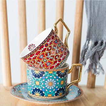 Чаши за кафе с чинийки Порцелан в марокански стил Домашна кухня Офис Маса Съдове за напитки Персонализирана чаша за чай Подарък за жени