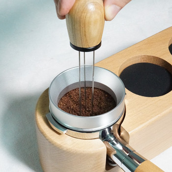 51/53/58MM λαβή από μασίφ ξύλο Coffee Needle Distributor Espresso Coffee Tamper Leveler Εργαλείο Coffee Powder Dispenser Cafe Needle