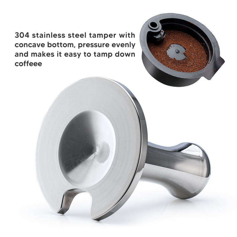 Kávédöngölő Hammer Press rozsdamentes acél kávéadagoló 51mm a BOSCH-s géphez Tassimo kapszula kanál seprőporkefe