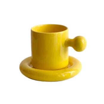 Корейска порцеланова жълта украса за чаша за кафе Закуска Цветна чаша за кафе Чиния за ядене на чай Творчески комплект чаша и чинийка Taza AA50BD