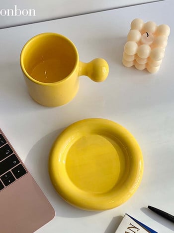 Корейска порцеланова жълта украса за чаша за кафе Закуска Цветна чаша за кафе Чиния за ядене на чай Творчески комплект чаша и чинийка Taza AA50BD