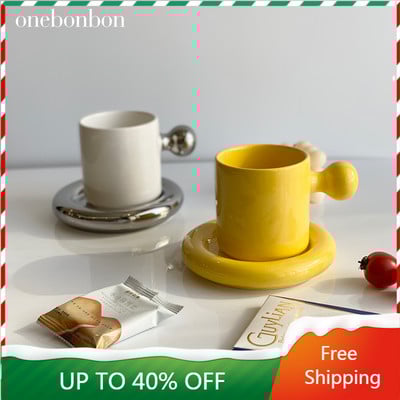 Korea porcelán sárga kávéscsésze dekoráció reggeli színes kávés csésze uzsonnatál Kreatív Taza csésze és csészealj készlet AA50BD
