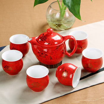 Сватбена украса Китайски комплекти за чай 6 бр. изолационна чаша за чай 1 бр. чайник. Кунг-фу чай на едро Най-високите продажби Най-креативният