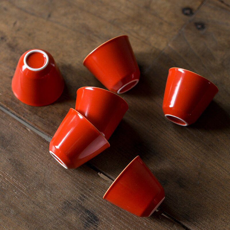 CHANSHOVA kínai stílusú kerámia 35 ml-es teáscsésze és csészealj készlet Kínai vörös porcelán teáskészlet H685