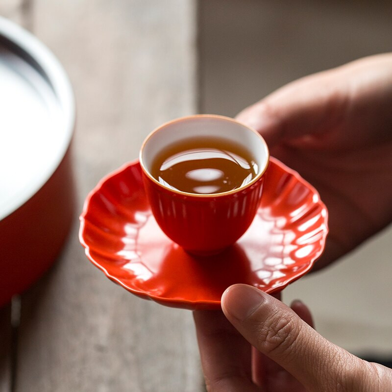 CHANSHOVA kínai stílusú kerámia 35 ml-es teáscsésze és csészealj készlet Kínai vörös porcelán teáskészlet H685