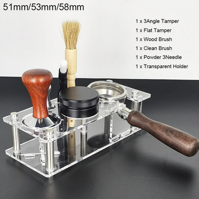 1-6 bucăți/set 51/53/58mm portafiltru transparent fără fund Suport pentru suport pentru filtru Tamper cafea Tamper reglabil cu 3 unghiuri plat