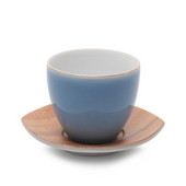 Golden Edge rankų darbo keraminiai arbatos puodeliai su bambuko puodelio lėkšte