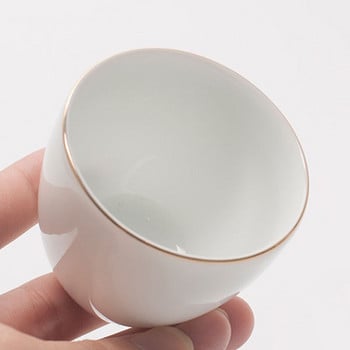 Ръчно изработени керамични чаши за чай със златен ръб с бамбукова чинийка за чаша
