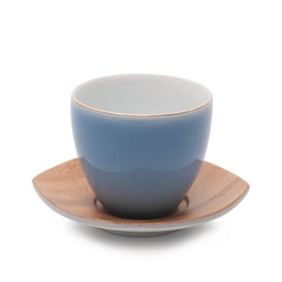 Golden Edge rankų darbo keraminiai arbatos puodeliai su bambuko puodelio lėkšte