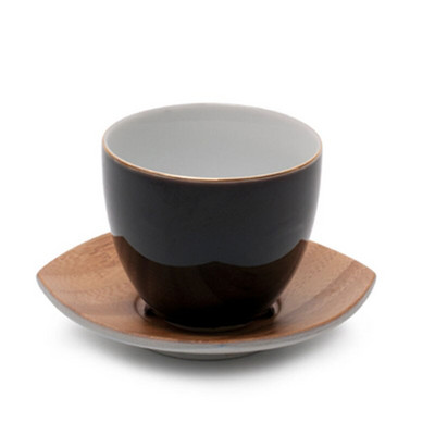 Golden Edge rankų darbo keraminiai arbatos puodeliai su bambuko puodelio lėkšte