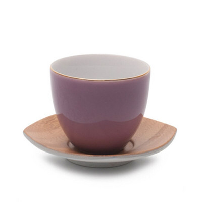 Golden Edge rankų darbo keraminiai arbatos puodeliai su bambuko puodelio lėkšte