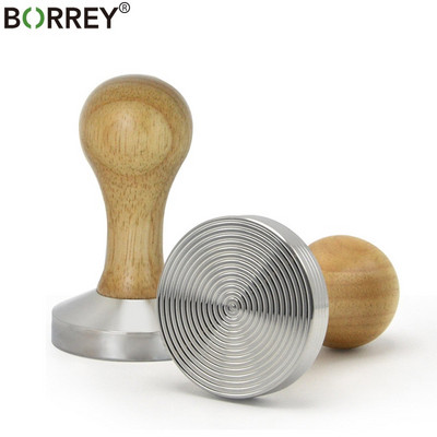 BORREY Espresso Coffee Tamper 58mm Стойка за кафе Tamper от неръждаема стомана с дръжка от масивно дърво Кафе на прах Чук Плоска вълна