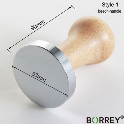 BORREY Tamper Cafea Espresso 58mm Suport Tamper Cafea Din oțel inoxidabil cu mâner din lemn masiv Ciocan pentru pulbere de cafea Ripple plat