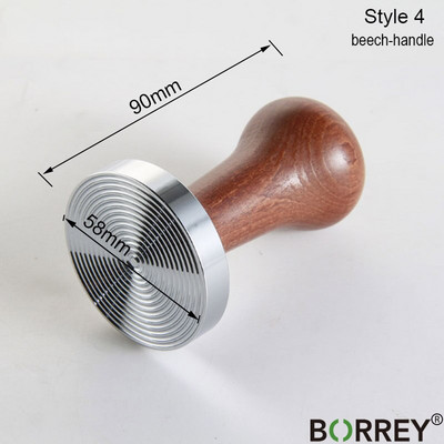 BORREY Tamper Cafea Espresso 58mm Suport Tamper Cafea Din oțel inoxidabil cu mâner din lemn masiv Ciocan pentru pulbere de cafea Ripple plat