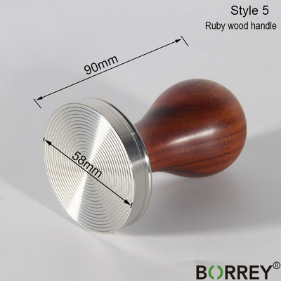 BORREY Tamper Cafea Espresso 58mm Suport Tamper Cafea Din oțel inoxidabil cu mâner din lemn masiv Ciocan pentru pulbere de cafea Ripple plat