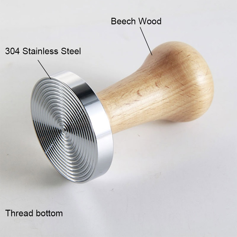 BORREY Tamper Cafea Espresso 58mm Suport Tamper Cafea Din oțel inoxidabil cu mâner din lemn masiv Ciocan pentru pulbere de cafea Ripple plat