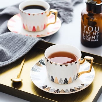 Проста двойка чаша за кафе, комплект чинийки, креативно цвете, чаша за чай, златен ръб, керамична чаша за чай, домашен следобеден чай с лъжица, безплатна доставка