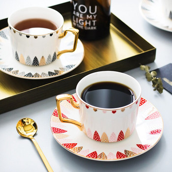 Проста двойка чаша за кафе, комплект чинийки, креативно цвете, чаша за чай, златен ръб, керамична чаша за чай, домашен следобеден чай с лъжица, безплатна доставка