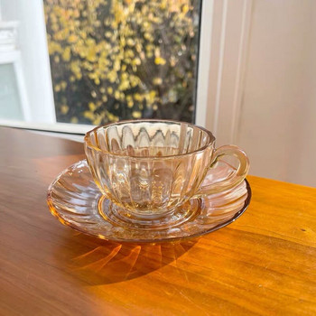 French Ins Vintage Комплект стъклени чинийки за шампанско Цвете от тиква Чаша за чай и кафе Специален сервиз Прост и елегантен Изискан