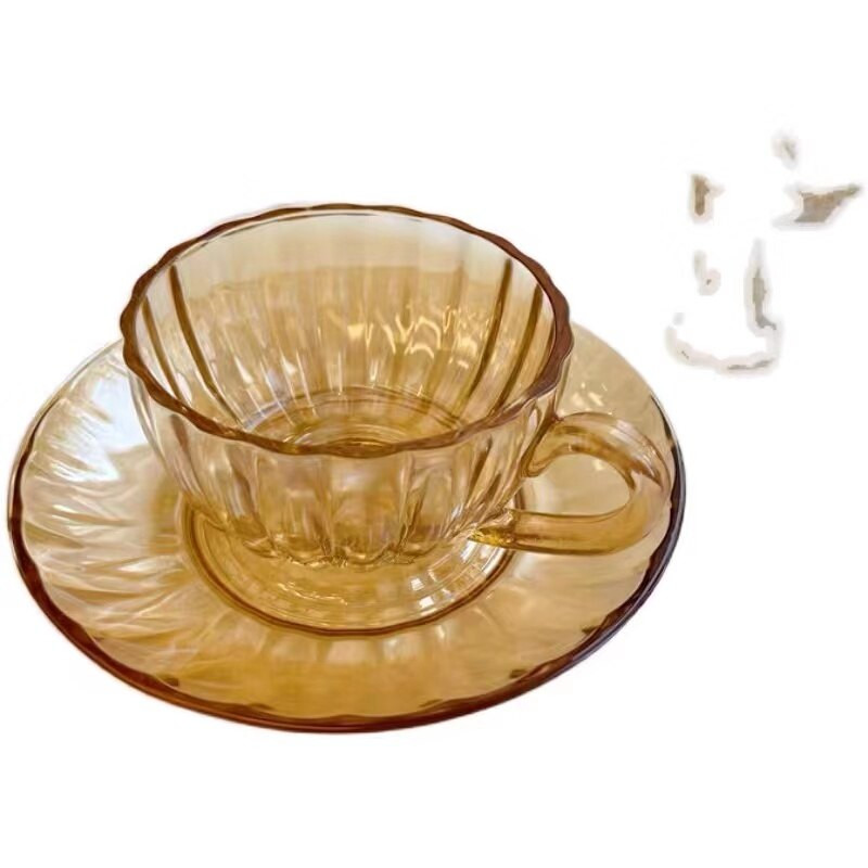 „French Ins“ vintage šampano stiklinės lėkštės rinkinys moliūgų žiedams arbatos ir kavos puodelio specialūs stalo reikmenys, paprasti ir elegantiški išskirtiniai