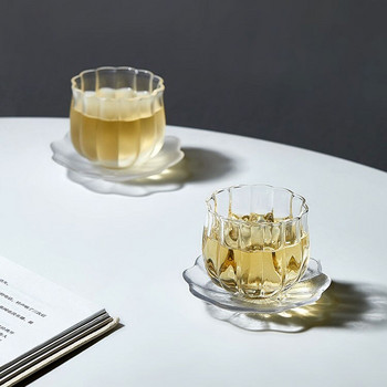 Ръчно изработена стъклена майсторска чаша в японски стил Lotus Прозрачна кунг-фу чаша за чай Голяма чаша за чай арабика Кафе 120 ml Готини чаши