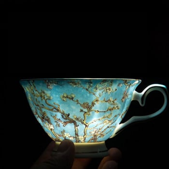 Картина на Ван Гог Изящен костен порцелан Комплект чаши за чай и чинийки Звездна нощ Художествен комплект чаши за кафе Комплект чаши от висок клас Подарък
