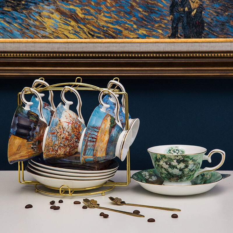 Pictură Van Gogh Set de căni de ceai și farfurii din porcelană fină The Starry Night Art Set de căni de cafea High End Cup Set Gift