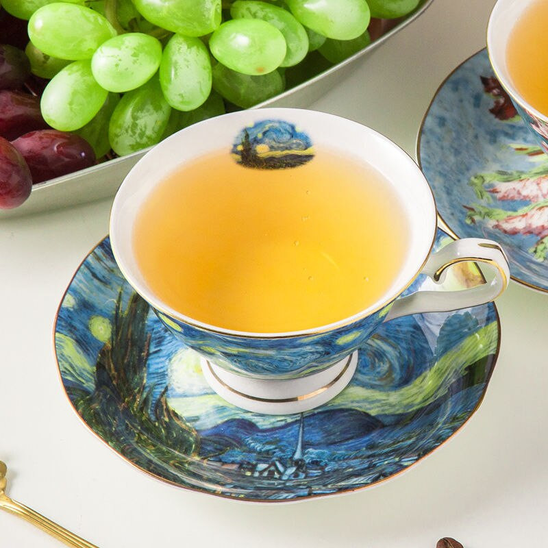 Pictură Van Gogh Set de căni de ceai și farfurii din porcelană fină The Starry Night Art Set de căni de cafea High End Cup Set Gift
